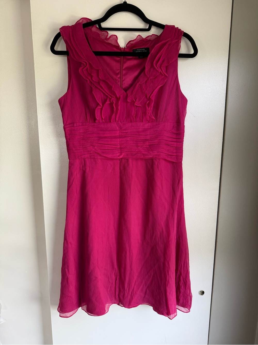 Talbots Hot Pink Ruffle V-Neck Dress